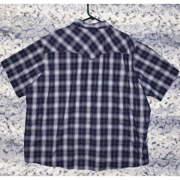 Wrangler Pearl Snap Shirt Men’s 3XL Blue Plaid Short Sleeve Cowboy Rodeo Western - Picture 7 of 7